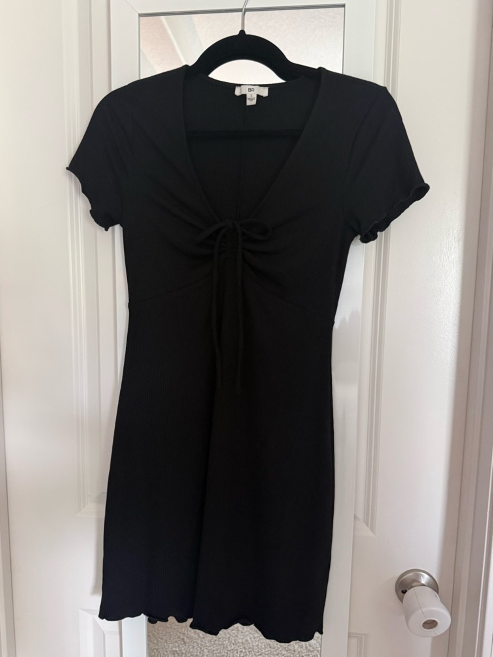 bp Black Ribbed Tie-Front Mini Dress
